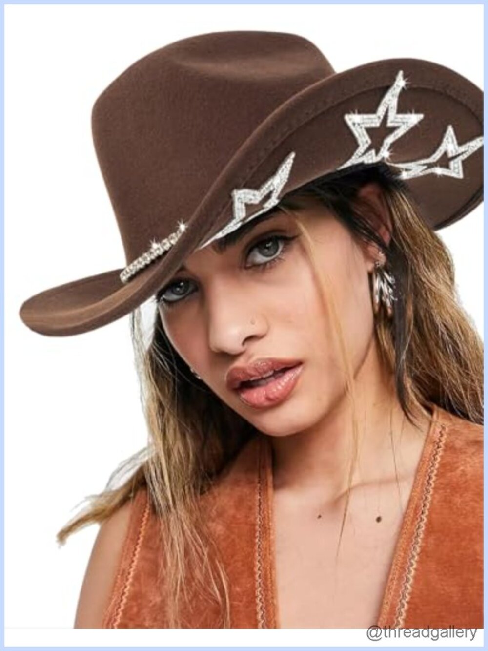 Glitter Rhinestone Western Cowgirl Cowboy Hat Felt Wide Brim Sun Protection